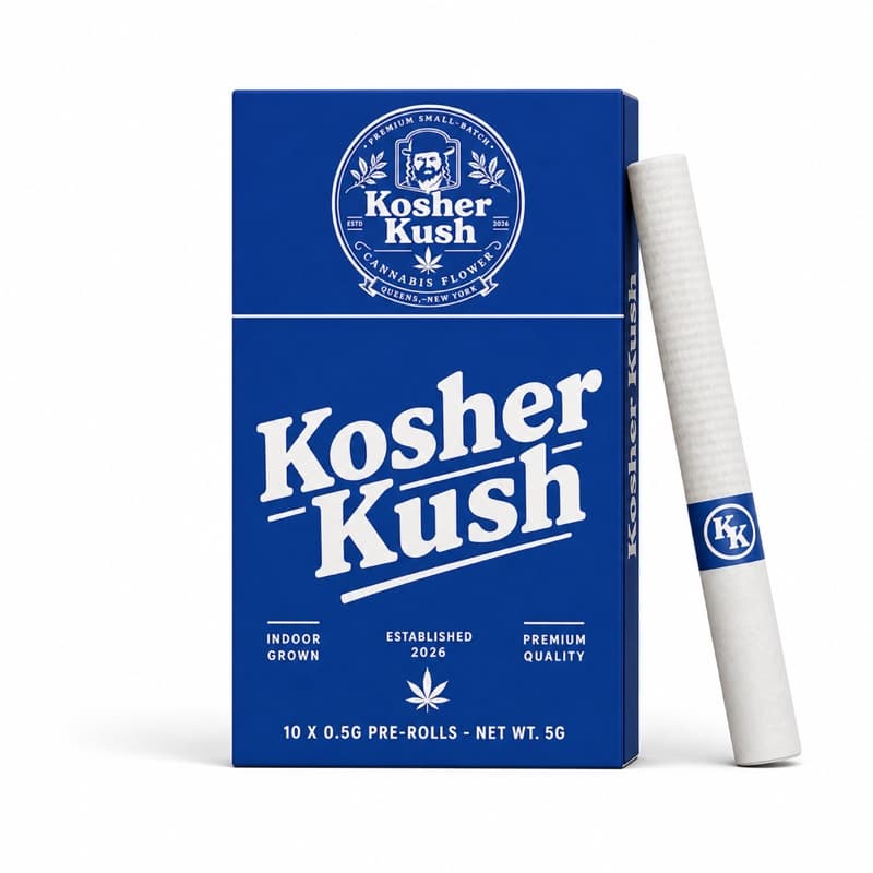 Kosher Kush pre-rolls in royal blue packaging