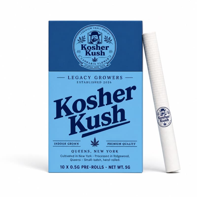 Kosher Kush pre-rolls in sky blue packaging